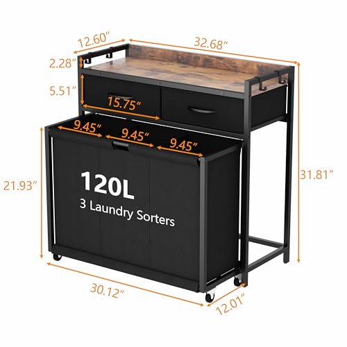 Laundry Hamper Laundry Basket with 3 Section Pull