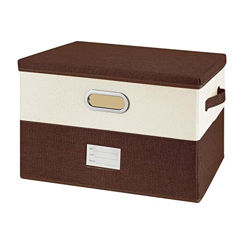 Large Linen Fabric Foldable Storage Bins with Removable Lid and Handles