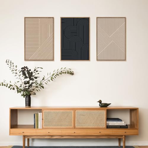 Large Abstract Textured Line Framed Canvas Wall Art (3 Count)