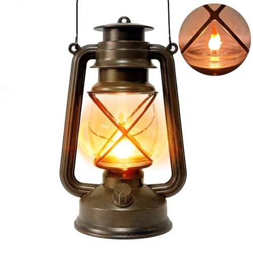 Vintage Lantern LED Outdoor Battery Powered Lanterns with Dancing Flame Wick Waterproof Camping Lamp Non