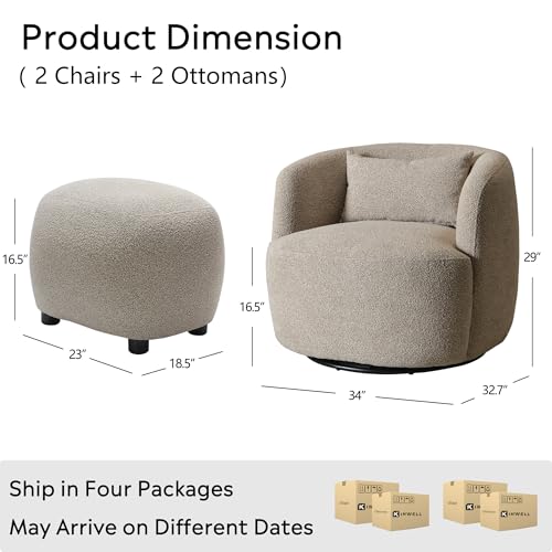 34" Wide 2 Boucle Swivel Barrel Chairs and 2 Ottomans Set (2 Count)