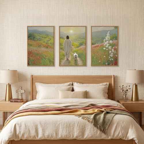 Large Jesus and Lamb Christian Framed Canvas Wall Art