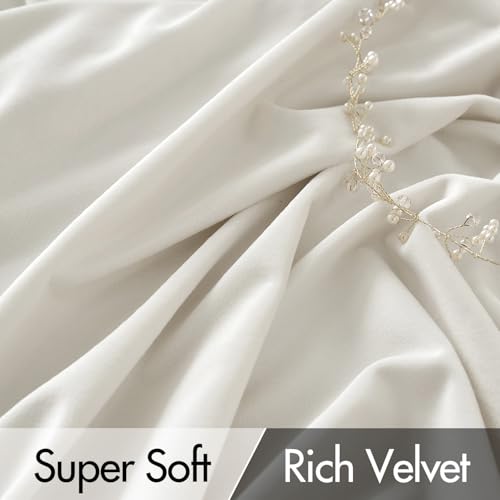 Ivory White Velvet Pinch Pleat Blackout Curtains W52 X L108 Inches (2 Count)