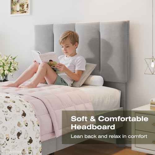 Twin Size Bed Frame with Upholstered Headboard