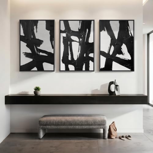 Large Framed Black and White Abstract Wall Art for Living Room (3 Count)