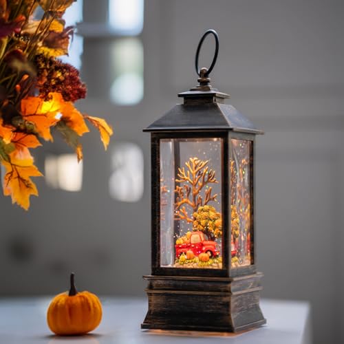 Fall Snow Globe Lantern Thanksgiving Glittering Lighted Lantern