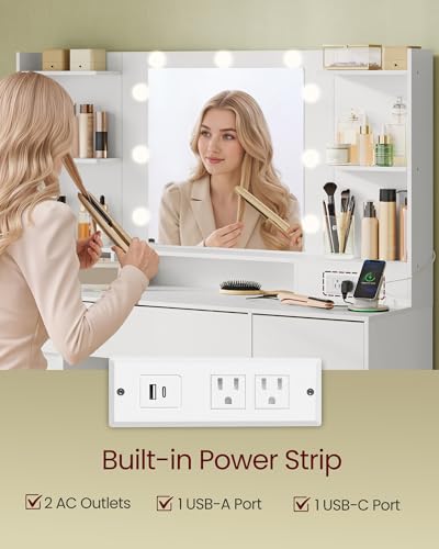 43.3 Inch Vanity Desk with Mirror and Lights