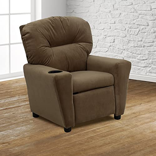 Chandler Microfiber Kids Recliner with Cup Holder and Safety Recline