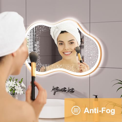 20''x36'' Irregular LED Bathroom Mirror with Lights & Gold Frame