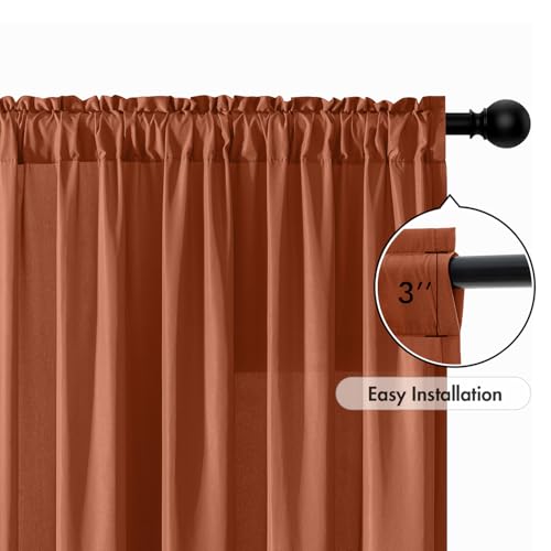 Terracotta Fall Privacy Sheer Curtains 2 Panels 42W x 63L (2 Count)