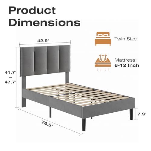 Twin Size Bed Frame with Upholstered Headboard