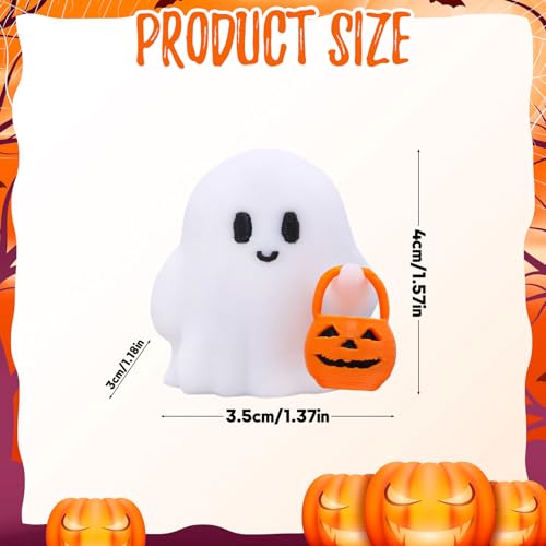 Halloween Ghost Figurines 3D Printing Halloween Table Decorations Cartoon White Spooky Carrying Pumpkin Statue Small Mini Little Ghost Figurine Holiday Table Centerpieces for Home Tabletop Decor