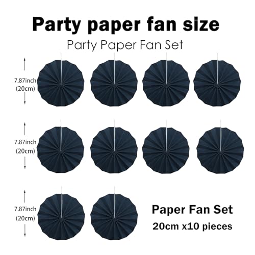 Black Party Decorations Black Hanging Paper Fans Set DIY 8in