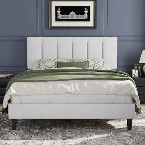 Queen Size Bed Frame with Upholstered Headboard