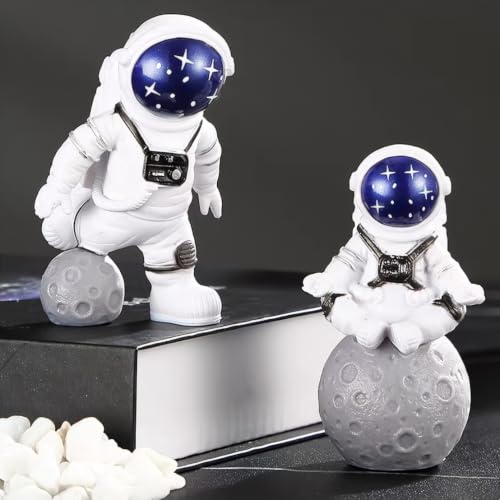 Blue White Astronaut Figurines Statues Set of 4 (4 Count)