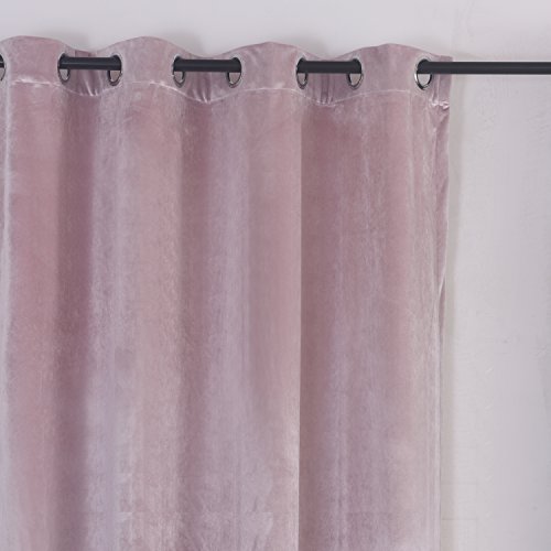 Super Soft Luxury Velvet Curtains Set of 2 Pink Flannel Blackout Drapes Grommet Draperies for Sliding Glass Door 52Wx96L inch