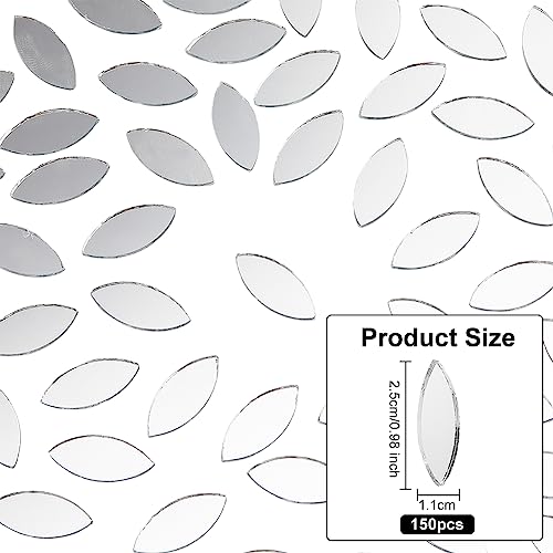 150pcs Leaf Shape Craft Mirrors Mosaic Tiles 11x25mm Petal Mosaic Tiles Mini Glass Mirror Tile Leaf Glass Cabochons Flower Leaves Tile for DIY Crafts Art Wall Door Home Decorations (150 Count)