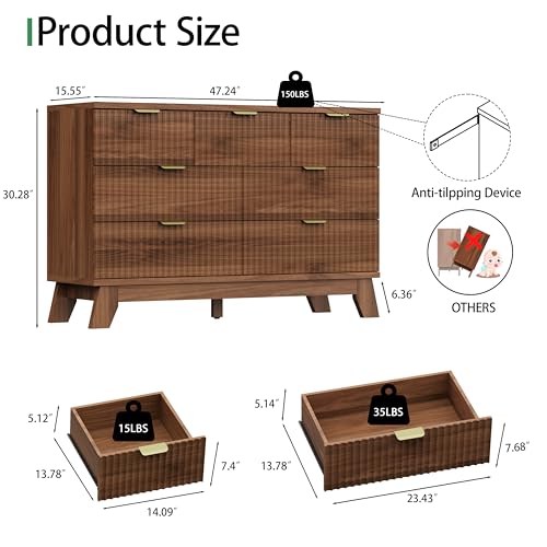 Fluted Dresser for Bedroom with 7 Drawers