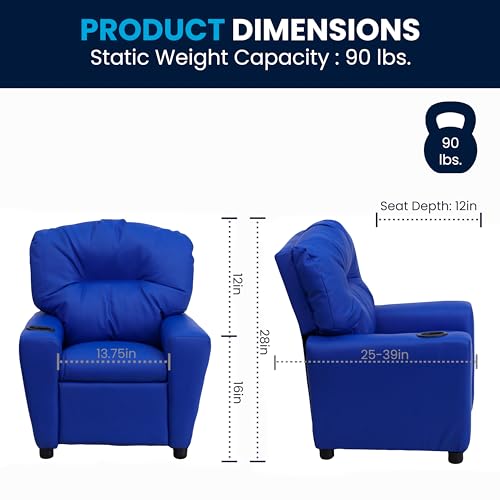 Chandler Vinyl Kids Recliner with Cup Holder and Safety Recline