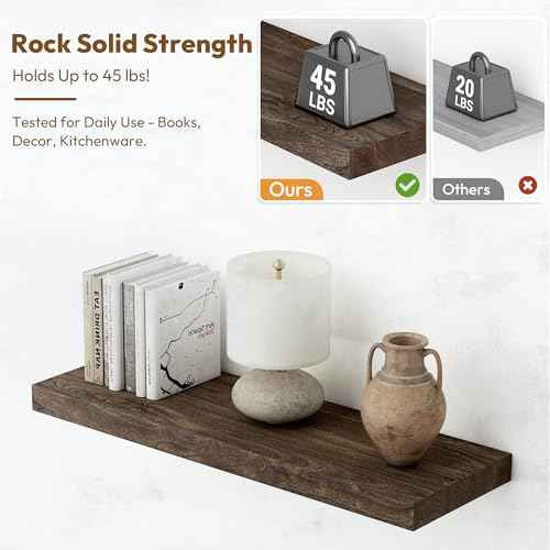 Elm Wood Floating Shelf 24x8” Set of 2 (2 Count)