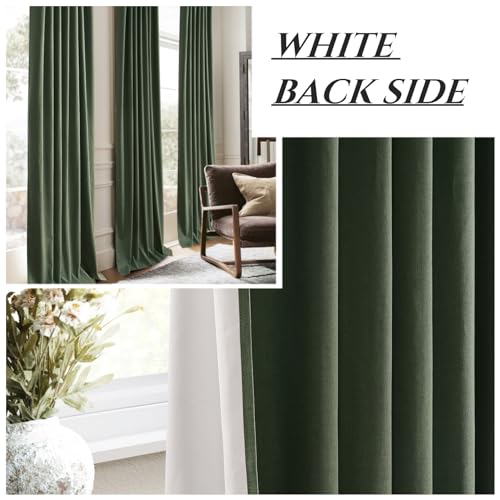 Dark Academia Decor Olive Green Textured Blackout Curtains Panels 108 Inches Lengh Large Window Extra Long Luxury Curtains for Living Room Flax Linen Drapes Pinch Pleated (2 Count)
