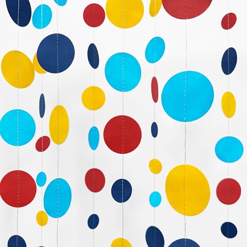 Red Blue Yellow Party Decorations Circle Dots Garland Hanging Paper Polka Dot Streamer for Carnival Circus Clown Fiesta Festivals Birthday Wedding Bridal Shower Wedding Shower Party Supplies