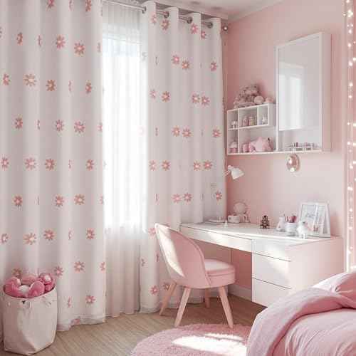 Pink Floral Blackout Curtains for Living Room 84 Inches 2 Panels (2 Count)