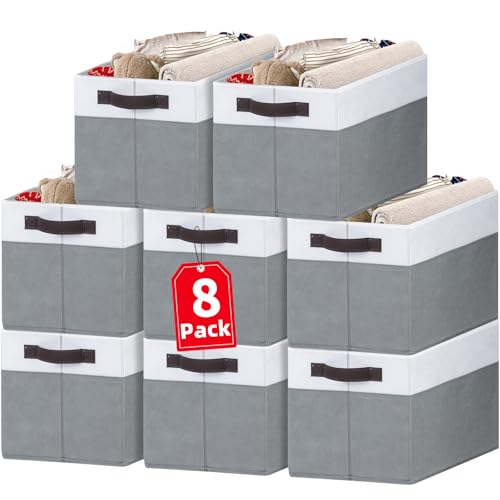 Large Storage Baskets 8 Pack Versatile Fabric Storage Bins for Closet Cabinet Wardrobe Nursery Pantry (8 Count)