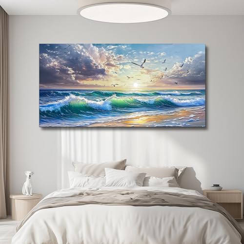Canvas Wall Art For Living Room Wall Decor For Bedroom Restaurant Modern Office Home Decorations Seaside Landscape Painting Printing Pictures Artworks Poster Mural Ready To Hang 24"X48"