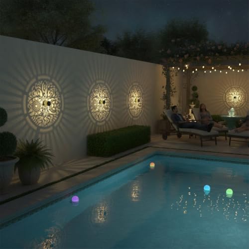 4 Pack Solar Fence Lights Metal Solar Powered Outdoor Wall Deck Step Lights Tree Theme Waterproof Fence Light for Garden Post Patio Backyard Yard Decor (4 Count)