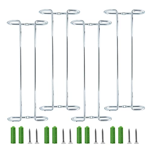 10 Inch Wine Glass Rack Under Cabinet Shelf Stemware Storage Hanging Hanger Organizer Glasses Holder with Drying Under Counter Metal for Kitchen and Bar Set of 4 Silver (4 Count)