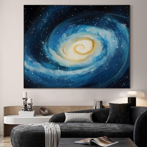 46"x60" Extra Large Framed Wall Art Spiral Galaxy Vivid Blue and Yellow Cosmic Space Illustration for Home Living Room Bedroom Decor