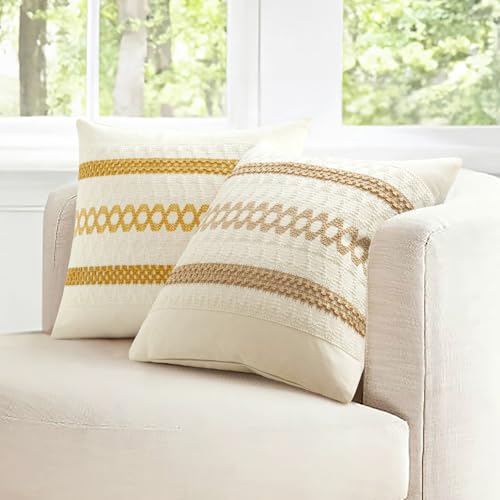Set of 2 Mustard Yellow Boho Decorative Pillow Covers 16x16 Inch (2 Count)