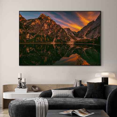 46"x72" Extra Large Framed Wall Art Majestic Mountain Landscape Reflected in Lake at Sunset for Home Living Room Bedroom Decor