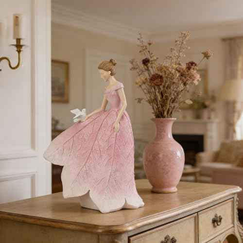 Pink Leaf Angel Girls Fairy Statue