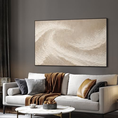 36"x60" Extra Large Framed Wall Art Soft Sand Wave Abstract Neutral Illustration for Home Living Room Bedroom Decor