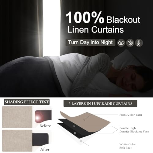 Linen Drapes Textured Boho 100% Blackout Curtains 86 inch Length 2 Panels Set Thermal Insulated Country Window Curtain for Living Room (2 Count)