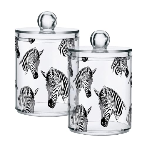 2 Pack Qtip Holder Organizer Dispenser Zebra Line Print Bathroom Storage Canister Cotton Ball Holder Container for Cotton Pads (2 Count)