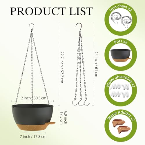 12 Inch Hanging Baskets 2 PC with Chains (2 Count)