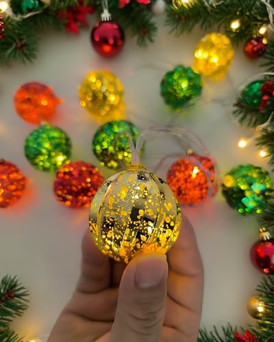 Christmas Tree Ball Ornament Lights 7FT Battery Operated Christmas Lights Indoor 10 LED Colored Ball Light with 8 Modes & Timer (10 Count)