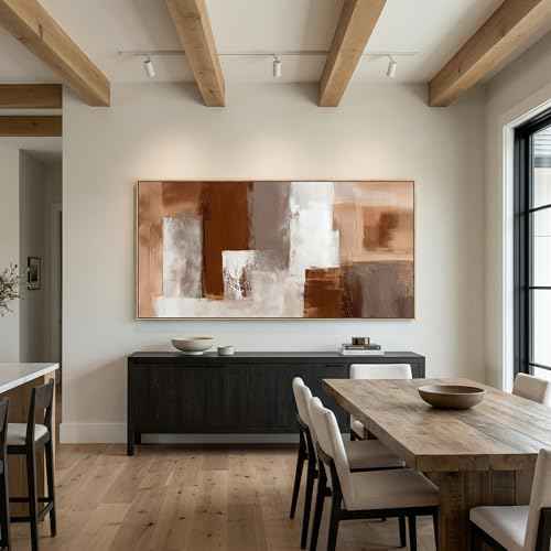 Large Abstract Wall Art 24x48 Inch Brown White Gray Framed Canvas Print Painting Modern Neutral Tone Artwork for Living Room Sofa Bedroom Waterproof & Fade Resistant Wood Frame Decor Ready to Hang
