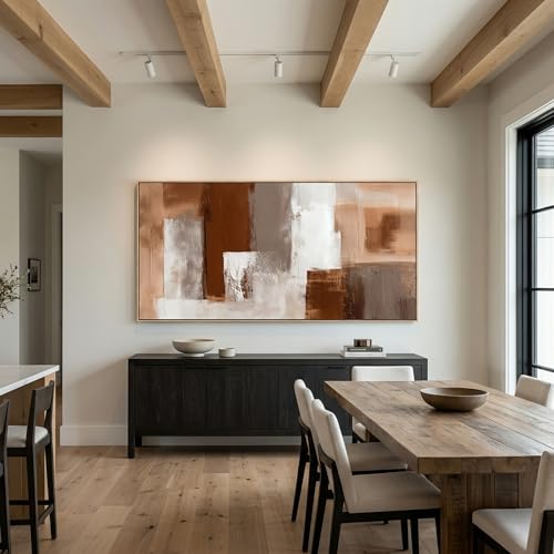 Framed Abstract Canvas Wall Art Brown White and Beige Modern Style 58 x 30 in Geometric Abstract Home Decor for Living Room Bedroom Office Wall Decoration Ready to Hang