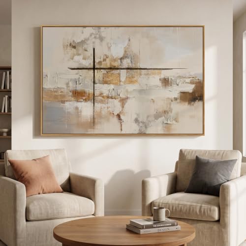 Extra Large Framed Neutral Beige Abstract Wall Art