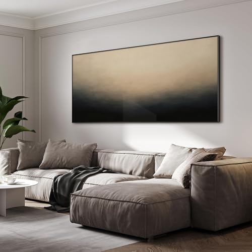 36"x72" Extra Large Framed Wall Art Soft Cream and Dark Abstract Landscape Illustration for Home Living Room Bedroom Frame Assembly Required