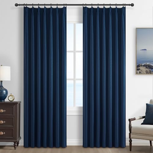 Navy Blue Blackout Curtains 90 Inch Length for Kids