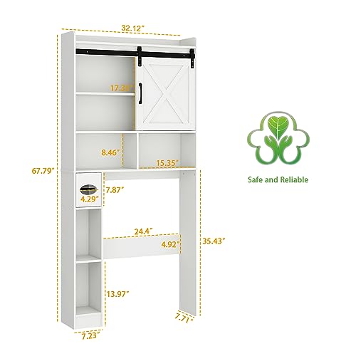 Over The Toilet Storage Cabinet with Sliding Barn Door. White