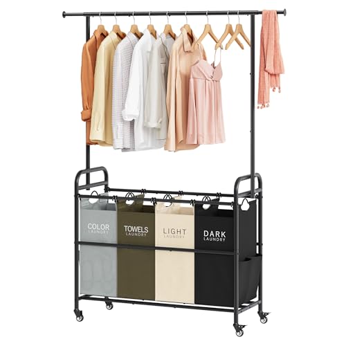 Laundry Sorter Cart with Hanging Clothes Rack
