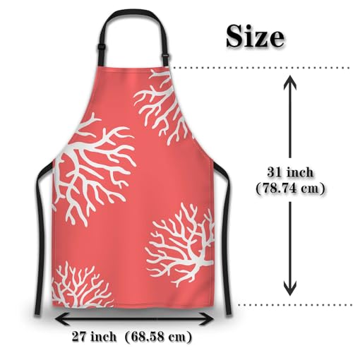 Chef Apron for Women Beach Coral Funny Aprons for Men for Kitchen Cooking Restaurant BBQ Painting Crafting 27”