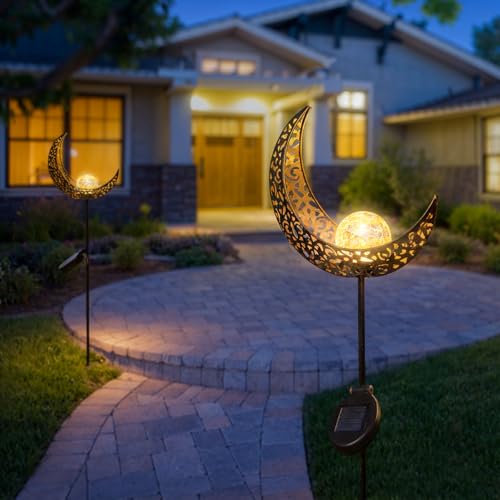 2Pack Moon Garden Gifts Solar Lights Outdoor Stakes Waterproof (2 Count)