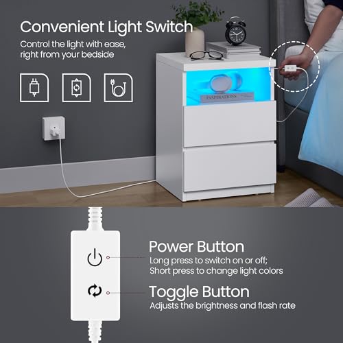 LED Nightstand with Charging Station